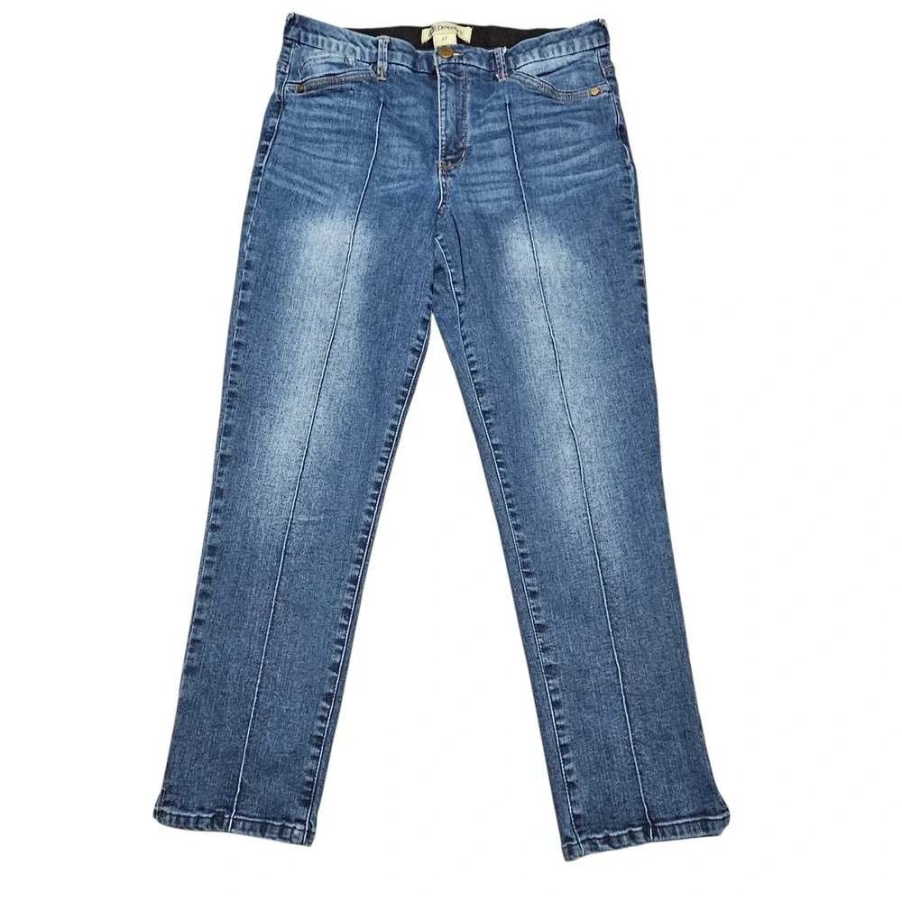 Democracy Ab Solution Jeans Sz 12 Blue Medium Wash Front Seam Slit Ankle Hem